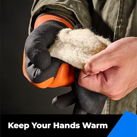 100% Waterproof Gloves for Men and Women, Winter Work Gloves for Cold Weather, Touchsreen, Thermal Gloves for Fishing, Gardening and Working in Freezer, With Grip, Orange, XX-Large