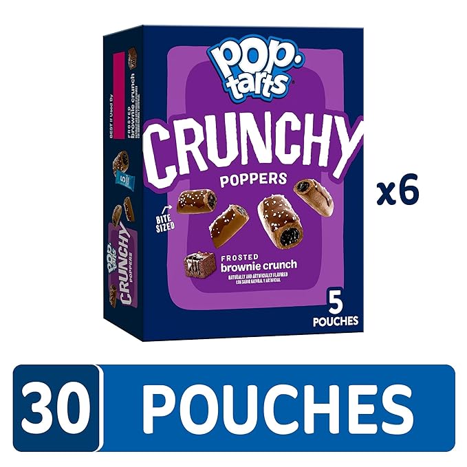 Pop-Tarts Crunchy Poppers Crunchy Filled Snack Pieces, Kids Snacks, On-the-Go, Frosted Brownie Crunch (6 Boxes, 30 Pouches)