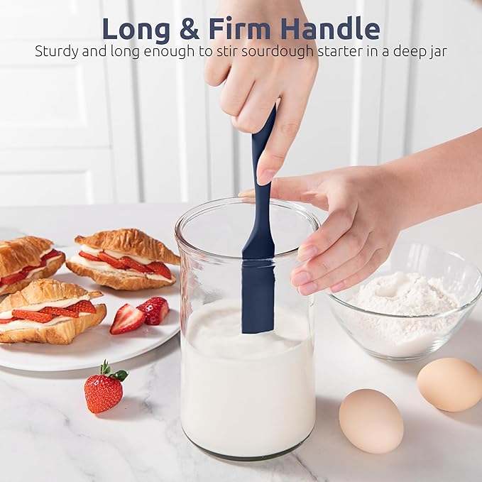 U-Taste Skinny Silicone Jar Spatula: 600ºF Heat-Resistant Food-Grade 10in Long Narrow Sourdough Stirring Stick, Seamless Flexible Peanut Butter Spreader for Scraping Icing Cream, Jam (Midnight Blue)