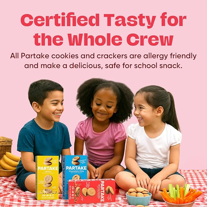 Gluten Free Partake Soft Baked Cookies Variety Pack (Chocolate Chip, Snickerdoodle, Lemon) - Vegan - Free From the Top 9 Allergens Including Dairy, Wheat, Soy, Eggs, & Peanuts - Non GMO - Safe School & Office Snack (4 Pack, 5.5oz Boxes)