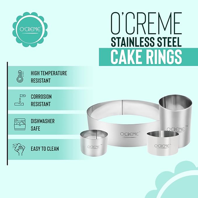 O'Creme Cake Ring Sturdy Stainless Steel Round Mousse Cake Ring Mold for Baking, Dessert Cake Decorating Pastry Rings 2 Inch Diameter x 3 Inch High
