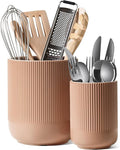 LE TAUCI Utensil Holder, 7.3"+5.4" Ceramic Kitchen Utensil Holder for Countertop, Large Cooking Utensil Crocks for Kitchen Counter, Morden Utensil Organizer for Spatula, Set of 2, Dusty Pink