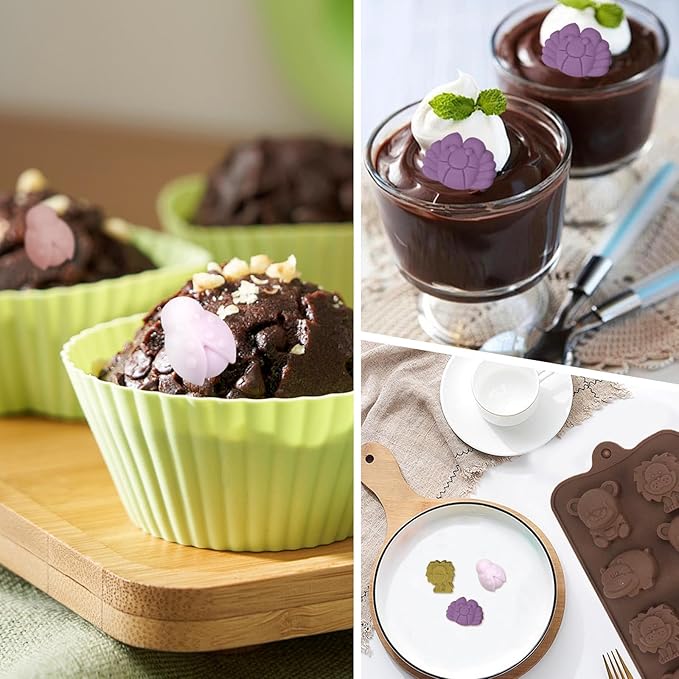 3 Pcs Non-Stick Brown Animal Themed Chocolate and Fondant Silicone Baking Molds with Wax Melt Function