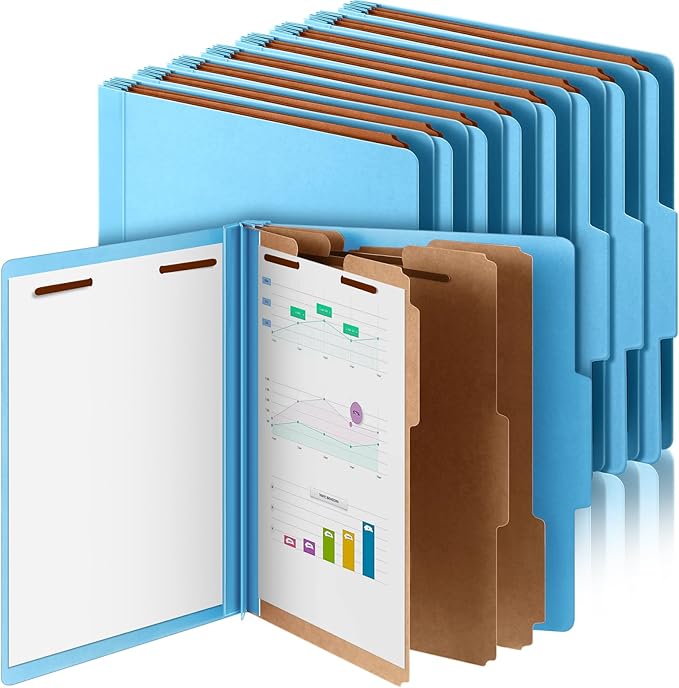 24 Pcs Classification Folders Letter Size, Back to School Supply for Teacher, Student, 3 Dividers Pressboard File Folder Bulk with 2 Fasteners, 3.5 Inch Expanding File Organizer (Blue)
