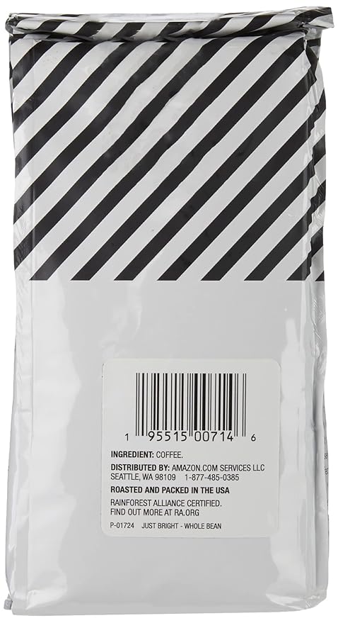 Amazon Fresh, Just Bright Whole Bean Coffee, Light Roast, 12 Oz