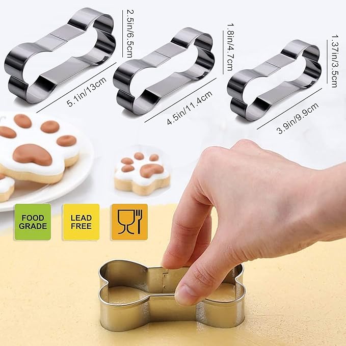 Dog Treat Molds, Dog Paw and Bone Shaped Silicone Molds，3 Packs Stainless Steel Cookie Cutter，for Chocolate, Candy, Jelly, Ice Cube, Dog Treats - Set of 11