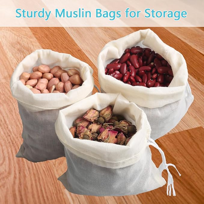 Eketirry Spice Bags, 10pcs Reusable Empty Tea Bags, Muslin Strainer Bags, Soup Bags for Cooking, Natural Cotton Fine Mesh Cheesecloth Bags for Cold Brew Coffee(3 x4Inch)
