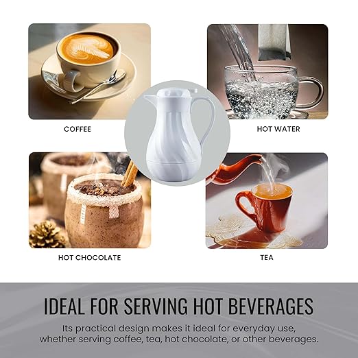 OCS Parts Easy Pour Thermal Coffee Carafe | 10-Inch Insulated Hot and Cold Beverage Pitcher Server for Coffee, Tea, Hot Chocolate and Water with Colored Tags for Easy Idenfication | 42-Ounce | White