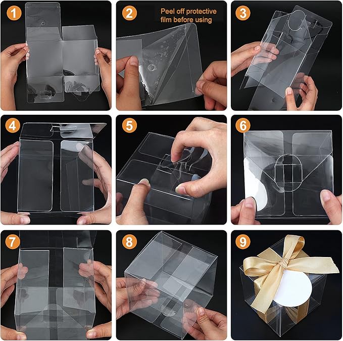 COTOPHER 35 Pcs Clear Candy Apple Boxes, 4x4x4 Inches PET Material Clear Caramel Apple Box, Candy Apple Boxes with Hole Plastic Gift Box for Wedding Favors Baby Shower