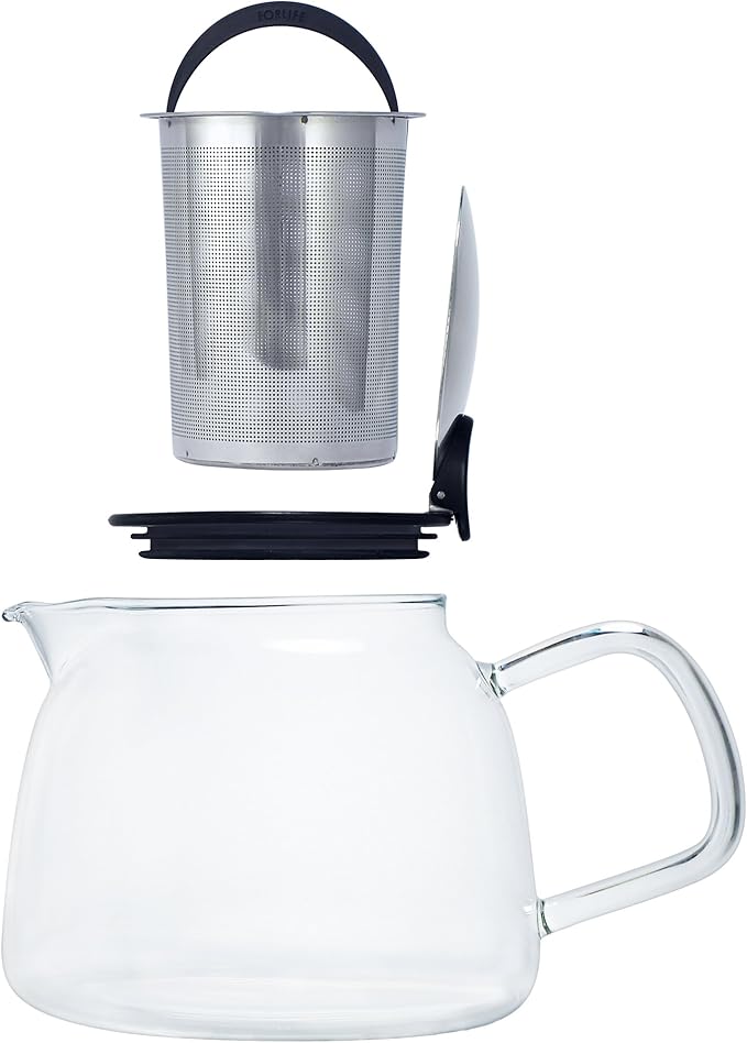 Forlife Bell Glass Teapot with Basket Infuser, 24-Ounce/730ml, Red