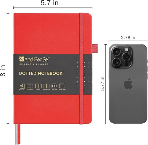 &And Per Se Dotted Journal Notebook, A5 Hardcover Bullet Dotted Journal, 160 Pages 100 gsm Thick Dotted Paper, 3 Sheets of Stickers Included - 5.7'' x 8''（Red）