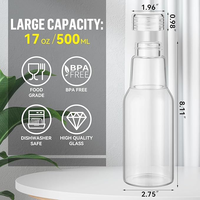 17 Oz Glass Juice Bottles with Lids, Glass Bottles, BPA Free, Borosilicate Glass for Juicing, Smoothies, Infused Water, Beverage Storage, Shaker Bottles (2 Pack)