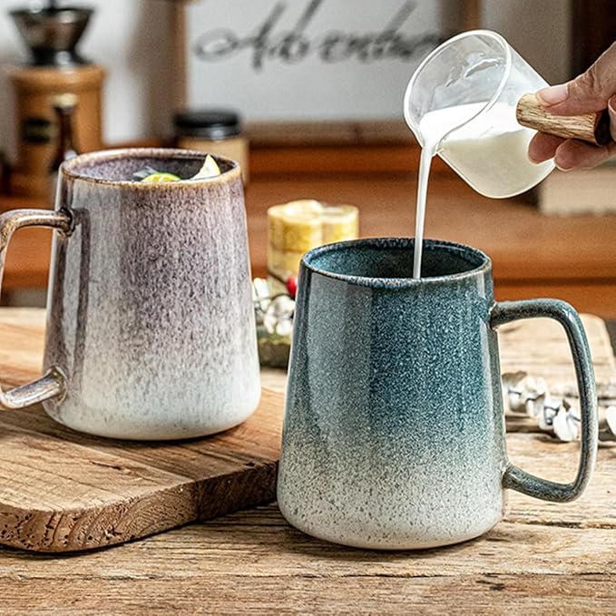 Large 24 oz Ceramic Coffee Mug with Large Handle, Vintage Coffee Cup, Extra Big Tea Cup for Office and Home, Dishwasher and Microwave Safe, Starry Blue