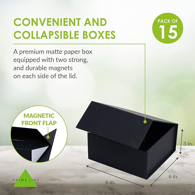 Prime Line Packaging Christmas Gift Boxes, Holiday Gift Boxes with Lids for Presents, Mini Black Gift Box for Small Business, Birthdays, Weddings, Jewelry Storage, Bulk, 6x6x3, 15 Pack