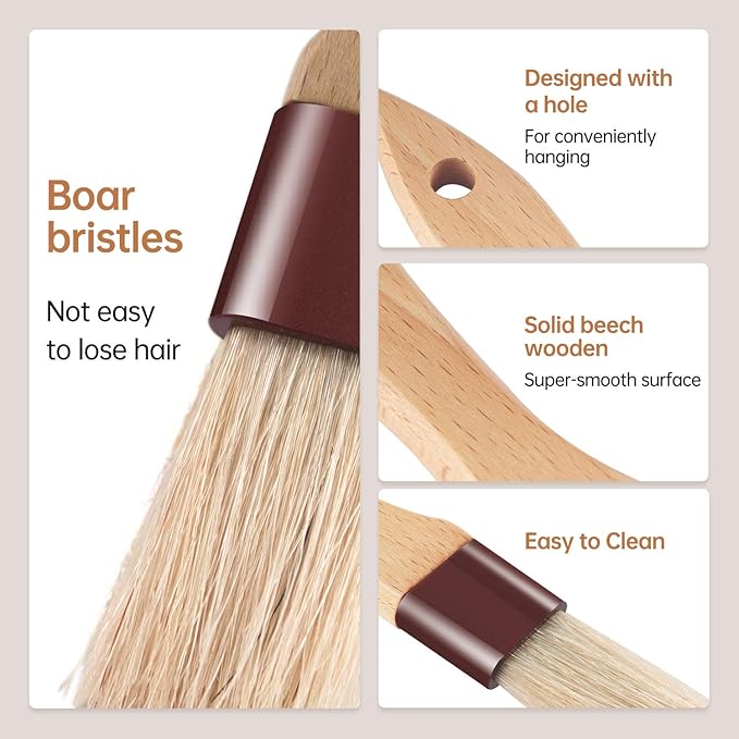 Pastry Brushes for Baking Basting Brush with Boar Bristles and Beech Hardwood Handles Culinary Oil Brush for Barbecue Butter Grill BBQ Sauce Baster Marinade Kitchen Food Cooking Brushes (1/1.5-2PCS)