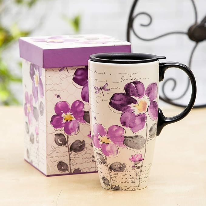 Topadorn Ceramic Latte Mug 17 oz. Coffee Cups with Sealed Lid and Color Box,set of 2