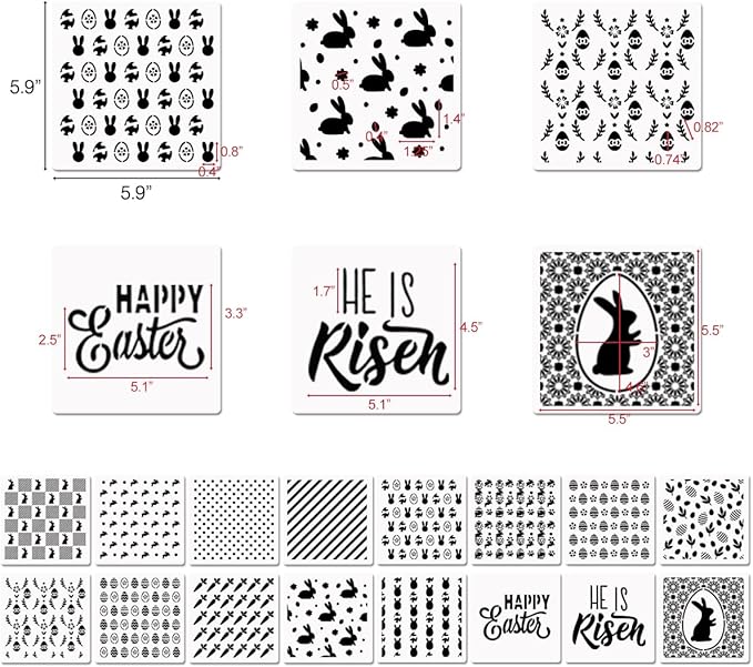 6in Easter Cookie Stencils for Royal Icing, Eggs Carrot Rabbit Face Bunny Shapes Stencils for Sugar Cookie, 16 Pcs Assorted Sizes Easter Eggs Stencils for Baking Drawing Dessert Coffee Decoration