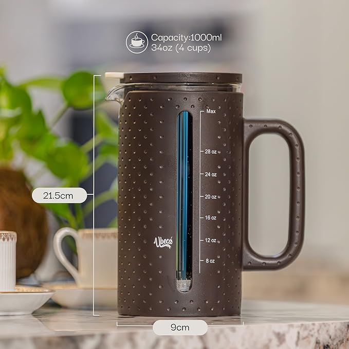 The 34oz Large French Press Coffee Maker – Elegant Borosilicate Glass Carafe, Heat-Resistant & Minimalist Handle, Premium Design for Coffee, Tea & Hot Drinks – BPA-Free 1000ml Coffee Brewer