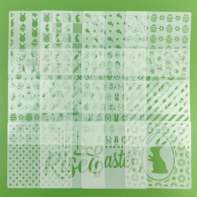 6in Easter Cookie Stencils for Royal Icing, Eggs Carrot Rabbit Face Bunny Shapes Stencils for Sugar Cookie, 16 Pcs Assorted Sizes Easter Eggs Stencils for Baking Drawing Dessert Coffee Decoration