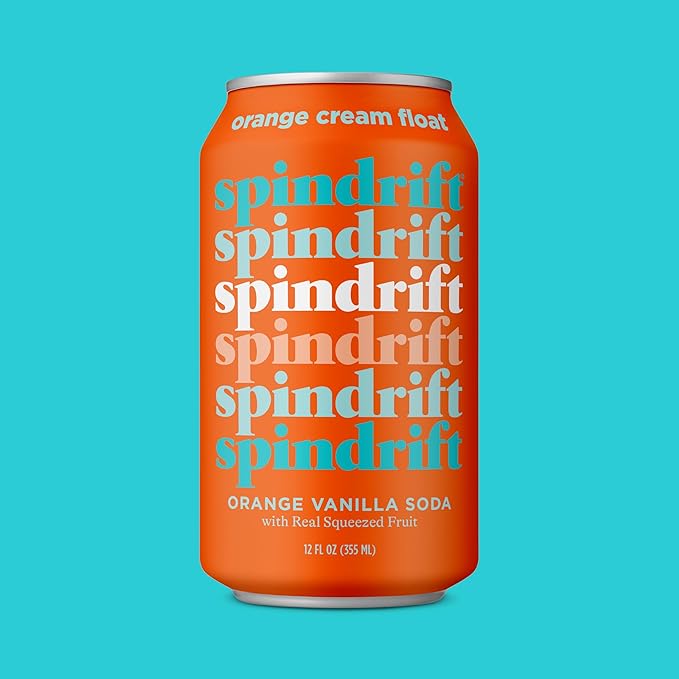 Spindrift "Orange Cream Float" Orange Vanilla Soda Made with Real Squeezed Fruit 12 Pack Case