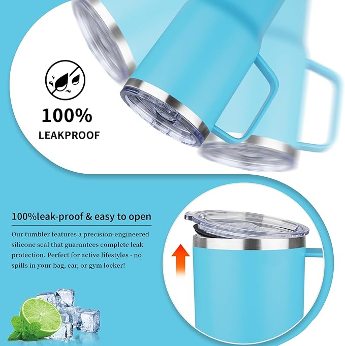 20oz Insulated Tumbler with Handle Stainless Steel Travel Coffee Mug with Lid and Straw Double Wall Vacuum Leak-proof Reusable Thermal Water Cup for Hot and Cold Drinks (Multicolor-2,4 Pack)