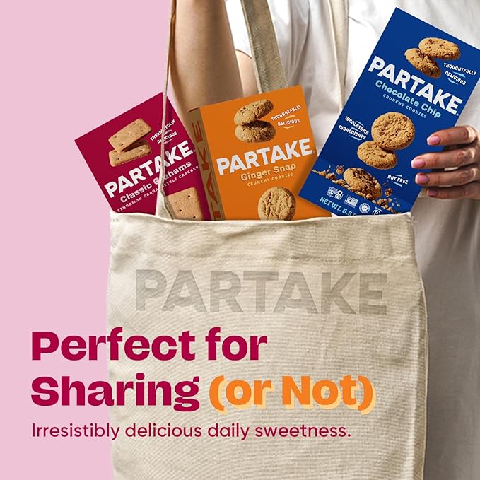 Gluten Free Partake Crunchy Cookies Variety Pack (Chocolate Chip, Ginger Snap, Classic Graham Cracker) - Vegan - Free From the Top 9 Allergens Including Dairy, Wheat, Soy, Eggs, & Peanuts - Non GMO - Safe School & Office Snack (3 Pack, 5.5oz Boxes)