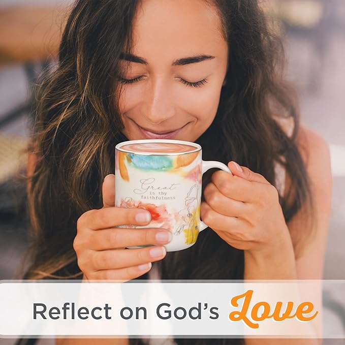Christian Art Gifts Pastel Floral Ceramic Coffee Mug – 14 oz. Lead and Cadmium-free, Non-Toxic Inspirational Scripture Coffee and Tea Mug for Women with Encouraging Words: Great is Thy Faithfulness