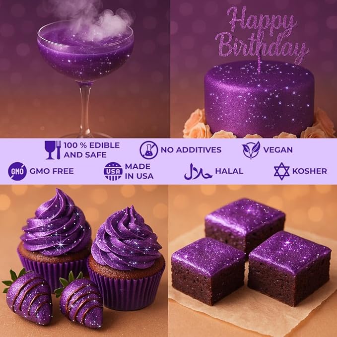 Bulk 20g Purple Edible Glitter for Drinks | Premium Edible Glitter for Cakes, Cocktails, Purple Cake Decorating Decorations Food Grade, Vegan, Kosher, Halal, Gluten Free - Made in USA