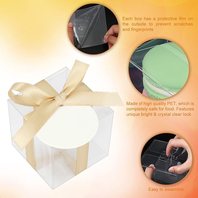 COTOPHER 35 Pcs Clear Candy Apple Boxes, 4x4x4 Inches PET Material Clear Caramel Apple Box, Candy Apple Boxes with Hole Plastic Gift Box for Wedding Favors Baby Shower