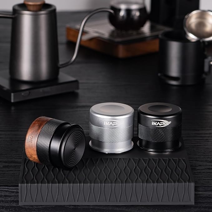 IKAPE Coffee Products, 58MM Espresso Tamper, Premium Barista Coffee Calibrated Tamper with Spring Loaded, 100% Stainless Steel Tamper Compatible with All 58MM Bottomless Portafilter (Black)