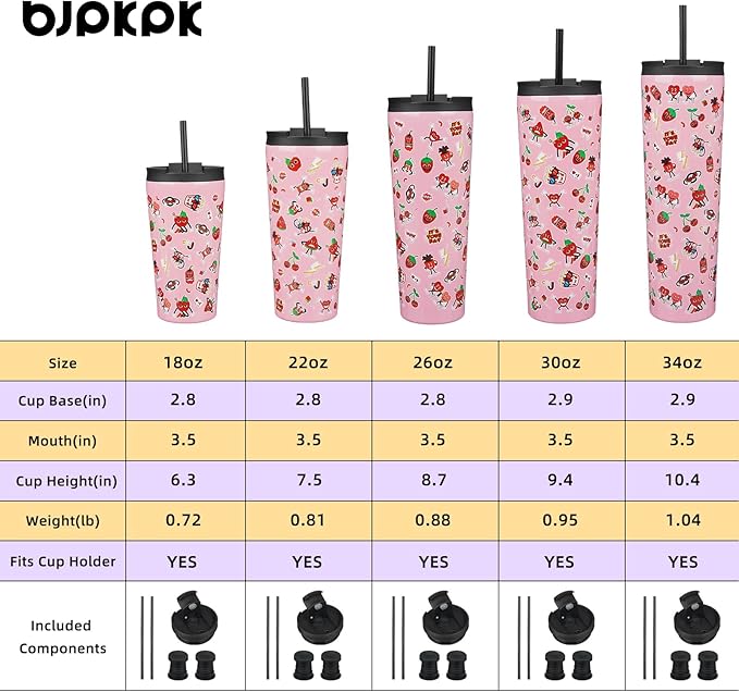 BJPKPK 18oz Stainless Steel Insulated Tumbler With lid And Straw Travel Coffee Thermal Tumblers Cup For Women And Men,Passionate Pink
