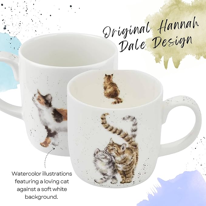 Royal Worcester Wrendale Designs 14 oz Mug, Feline Fine with Cat Illustrations - Floral Animal Mug for Cottagecore Kitchens - Microwave, Dishwasher, Freezer Safe Fine Bone China Drinkware