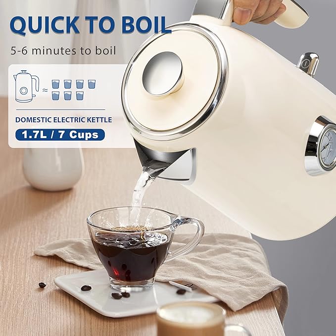 PUKOMC Electric Kettle, 1.7L Stainless Steel Tea Kettle with Temperature Gauge, 1500W Water Boiler with LED Light, BPA-Free, Auto Shut-Off and Boil-Dry Protection (Beige) Visit the Pukomc Store