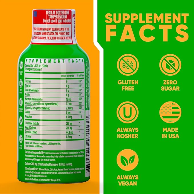 Vitamin Energy Immune+ Extra Strength Energy Shot Watermelon Burst 48 Pack, 260mg Natural Caffeine, B-Vitamins, Citicoline, Green Tea, Immunity & Focus Support, Zero Sugar, Gluten-Free 1.93 fl oz