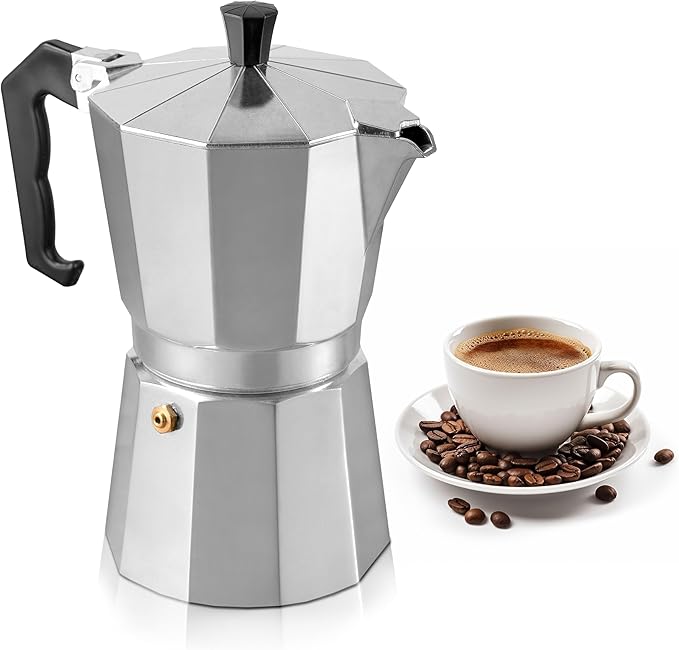 Mixpresso 9 Cup Moka Pot Cuban Coffee Maker, Moka Pot for Gas, Electric Stove Top, Classic Italian Coffee Maker, Stovetop Espresso Maker, Camping Pot Makes 9 Espresso Cup 14 Oz