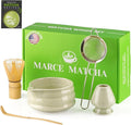 Marce Matcha Whisk Set- Matcha Set includes Matcha Whisk and Bowl (Bowl with Spout), Sifter, Holder and Scoop- The Perfect Bamboo Whisk for Matcha Tea (Molted Green)