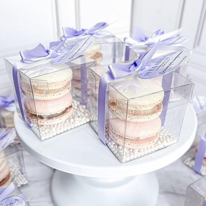 RomanticBaking 100 Pack Bulk 2x2x2 Inch Clear Gift Boxes Macaron Boxes Small Chocolate Bomb Boxes Birthday Wedding Party Favor Boxes