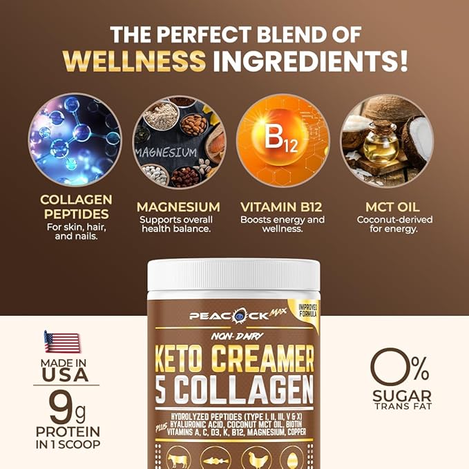 Collagen Keto Coffee Creamer Powder 12.22 oz, Pack of 12, Hydrolyzed Collagen Peptides with Coconut MCT Oil, Magnesium, Unflavored Protein Powder, Sugar Free Coffee Creamer for Smoothies