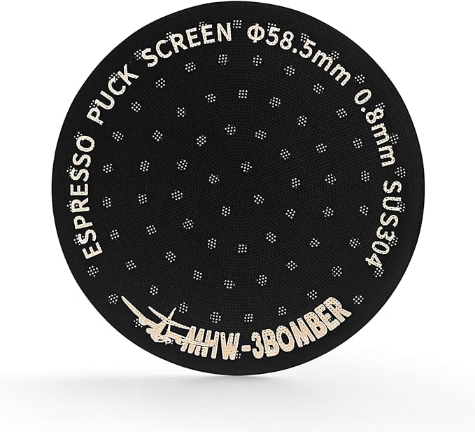 MHW-3BOMBER 58.5mm Espresso Puck Screen Metal Espresso Filter Reusable Coffee Filters for 58mm Portafilter Basket 0.8mm Thickness Titanium Coating Black FG5588-OS