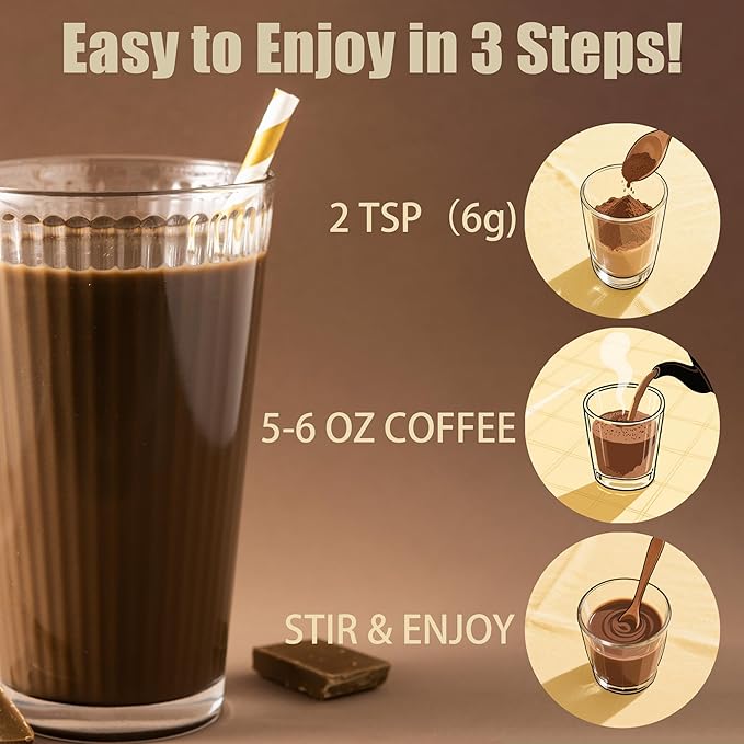 Mushroom Coffee Creamer, Chocolate Flavored Coconut Creamer with Cacao Powder, MCT and 6 Adaptogens (Lion's Mane, Chaga, Reishi) for Focus, Immunity – Sugar & Caffeine Free, Vegan, Gluten-Free, 6.35 Oz