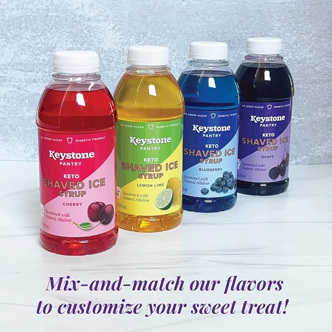 Keystone Pantry Keto Shaved Ice Syrup Grape 2 pack 1 pint bottles Gluten Free Nut Free Allergen Free Dairy Free No added sugar 0 net carbs diabetic friendly