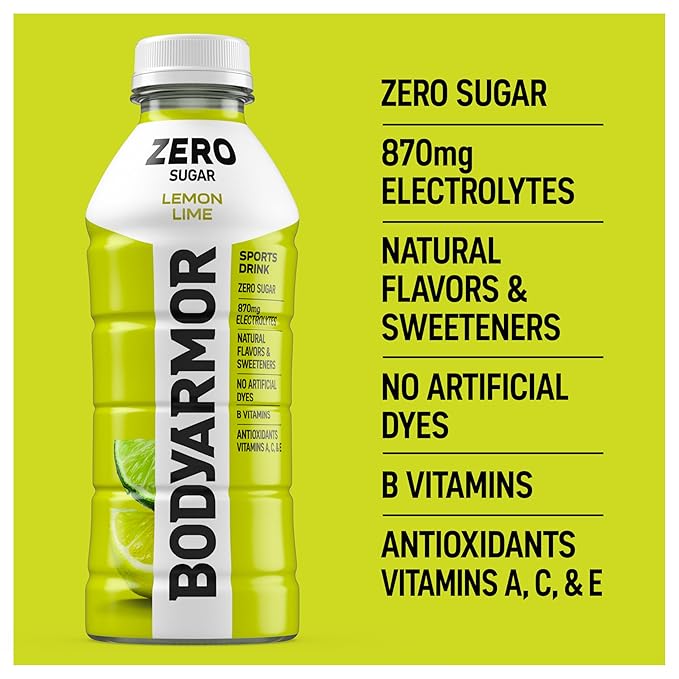 BODYARMOR ZERO Sugar Lemon Lime, Sugar Free Sports Drink - Low-Calorie Hydration - Natural Flavors with Potassium Packed Electrolytes, Antioxidants, and B-vitamins, 20 fl oz (pack of 6)