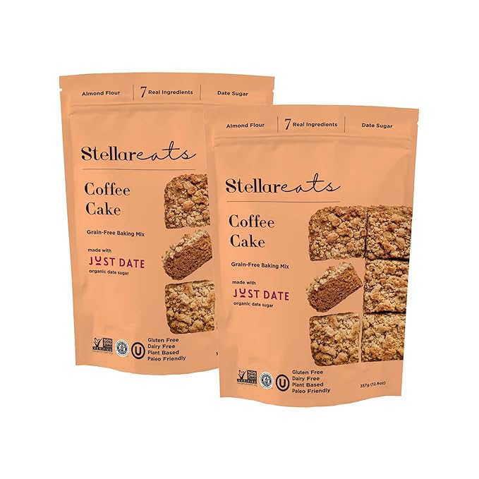 Stellar Eats Grain-Free Coffee Cake Baking Mix | Gluten-Free, Dairy-Free, Plant-Based, Paleo-Friendly, Naturally Sweetened with Date Sugar, Certified Kosher | Almond Flour-Based | 12.6 oz | 2 Pack