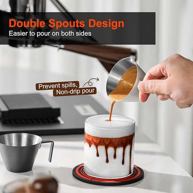 MHW-3BOMBER Espresso Measuring Cups, Double Spouts Stainless Steel Espresso Pour Cup, Espresso Shot Cups with Handle Scale, Metal Measuring Cups with V-Shaped Mouth, 3.4OZ/100ML Purple G5667-OS