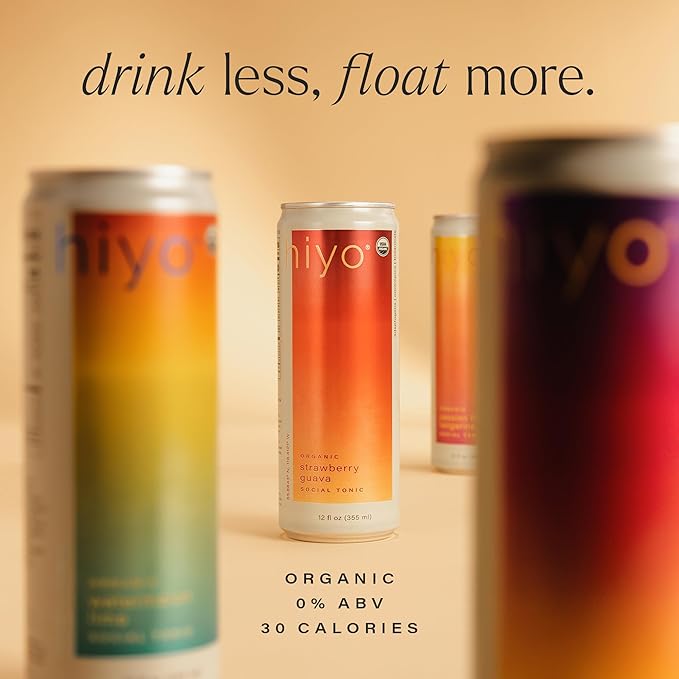 Hiyo Organic Social Tonic - Blackberry Lemon, 12 Pack - N.A. Functional Seltzer, Sparkling Water Crafted with Organic Adaptogens, Nootropics & Botanicals