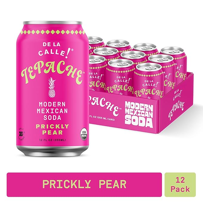 De La Calle Tepache - Cactus Prickly Pear - Modern Mexican Soda - Craft Fermented Pineapple Sparkling Beverage - Certified Organic, Antioxidant Rich, Non-Alcoholic, Healthy Soda, Low Sugar, Low Calorie, Non-GMO