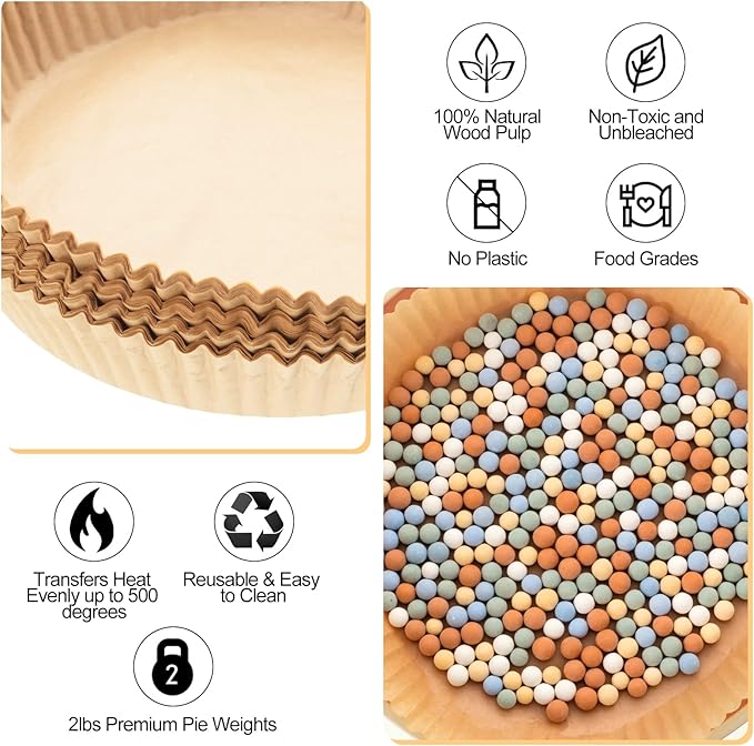 1 Pack Multi Color 2 lb Pie Weights for Baking Crust Ceramic Weights Blind Baking Beads with 50 Pcs Disposable Parchment Paper Pie Liner Fit 8,9,10 Inch Dish