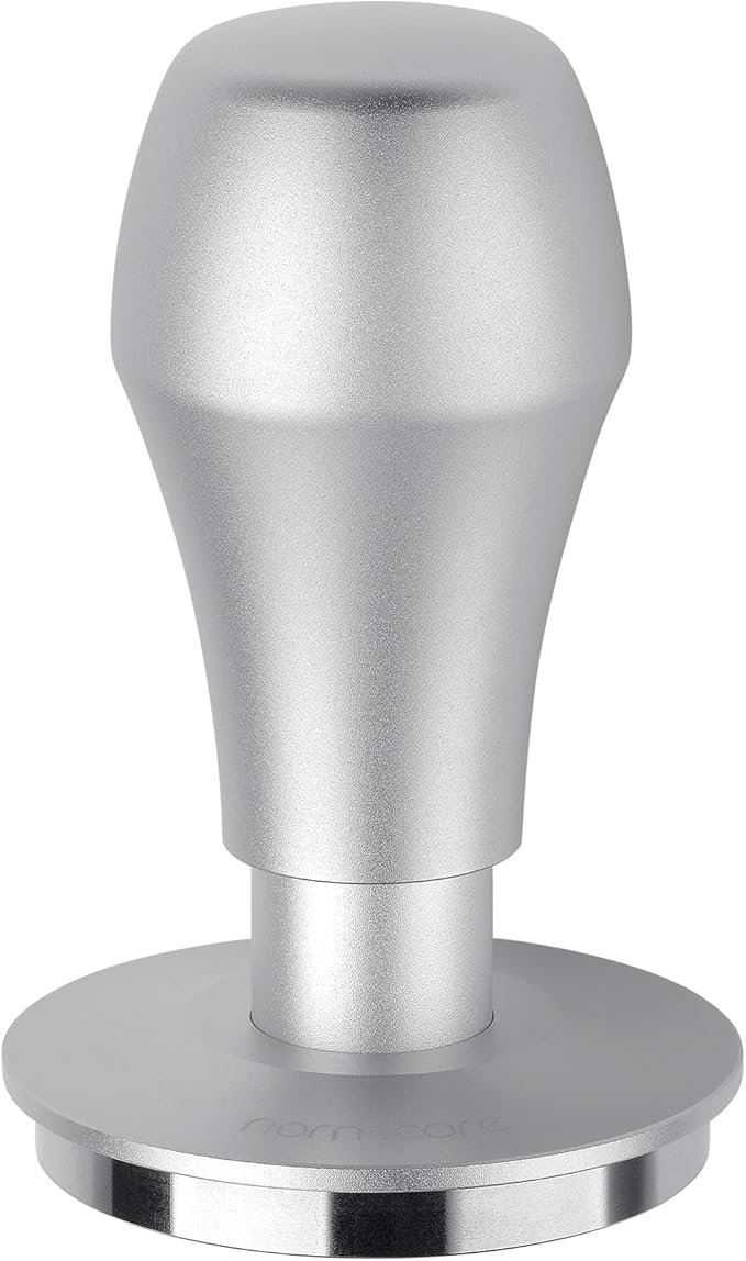 Normcore 58.5mm Coffee Tamper V4.1 with Click Sound Feedback, Espresso Barista Hand Tamper, Spring Loaded Tamper With Flat Base, Anodized Aluminum Handle, Compatible with 58mm Espresso Machine, Silver