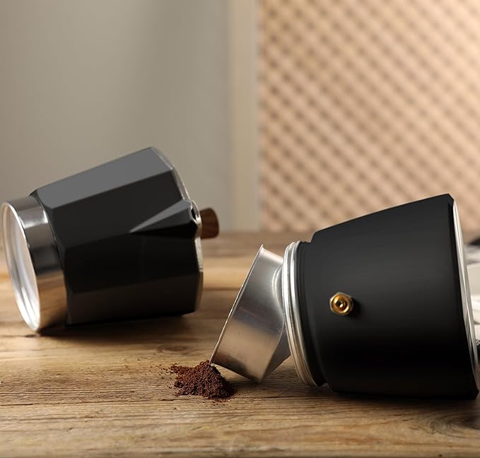 AGOGO Milano Moka pot, Stovetop Espresso maker, Greca Coffee Maker, Stovetop coffee maker and espresso maker percolator With Paper Filter 6 Cup Black