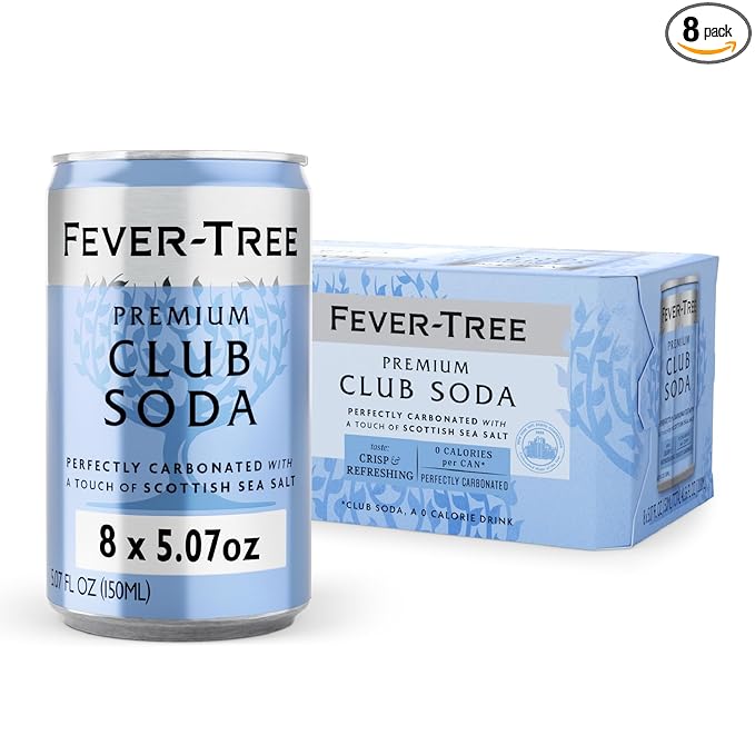 Fever-Tree Club Soda - Premium Quality Mixer - Refreshing Beverage for Cocktails & Mocktails. Naturally Sourced Ingredients, No Artificial Sweeteners or Colors - 5.1 Fl Oz Cans - Pack of 8